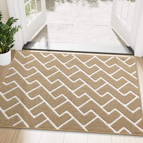 OLANLY Front Door Mat, Non-Slip Rubber Backing, Dirt Resistant and Absorbent, Washable, Easy to Clean Low-Profile Indoor Doormat for Back Door, Entryway, Inside Entrance, 48x32, Beige - color: Beige, size: 48" X 32"