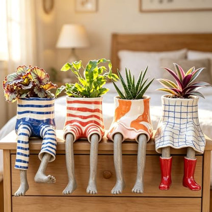 DOLSAO Leggy Pot Funny Planter Set，4 Pack Resin Hanging Leg Flower Pots, Sculpture Fun Unique Carved Cute Skirt Shape Suitable for Modern Indoor Outdoor Plant Lovers Succulents, Bonsai, Desktop Decor