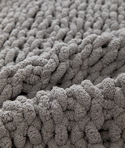 Chunky Knit Blanket Soft Chenille Yarn Knitted Throw Blanket 50"X60" Handmade Cable Warm Thick Giant Blanket for Couch Bed Trips (Light Grey, Throw 50"X60") - color: Light Grey, size: Throw 50"X60"