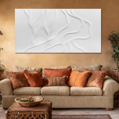 Hand-Painted Large White Abstract Wall Art for Living Room 29x58 Inch - color: White, size: 58"L x 29"W