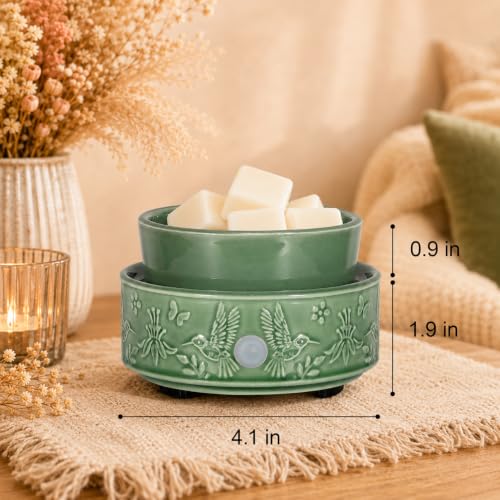 3-in-1 Wax Melt Warmer for Scented Wax, Hummingbird Ceramic Wax Warmer | Fragrances Candle Oils, Home Fragrance Burner,Electric Candle Warmer for Mom Women(Green) - color: Green Hummingbird