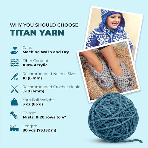 Mary Maxim Titan Bulky Yarn, Weight 5 Acrylic, Chunky Yarn for Crocheting and Knitting, Ideal for Thick, Soft Blankets, Throws, and Graph Style Sweaters, 80 Yards - Teal Heather - 1 Skein - color: Teal Heather