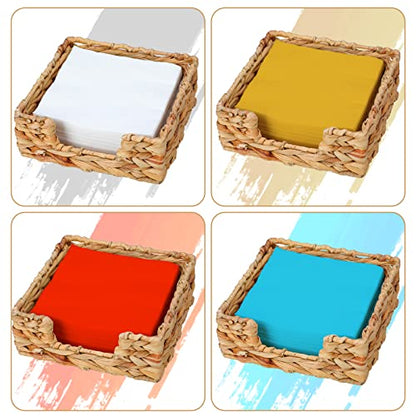 Napkin Holder Wicker Woven Basket Dinner Paper Tray for Table Kitchen Decor | Water Hyacinth, Handwoven, Square, Home Decor, Napkin Holders For Paper Napkins - size: L7.9" X W7.9" X H2.8"