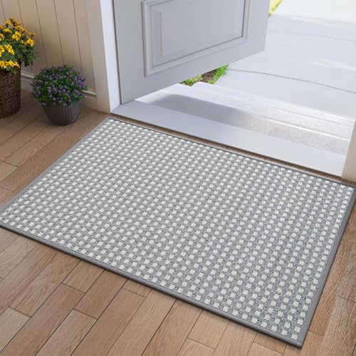 Door Mat Indoor Entrance Front Entry Mats,24''x35'',Grey | Interwoven Design Absorbent Dirt Resist Non Slip Indoor Low-Profile Welcome Mats Doormat for Kitchen,Hallway,Laundry Room - color: B Grid Grey, size: 24''x35''