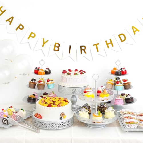 11 Pcs Silver Metal Cake Stand Set, Dessert Table Display Set for Party, Cupcake Stand and Candy Table Display Sets for Wedding, Birthday Celebration - color: Silver
