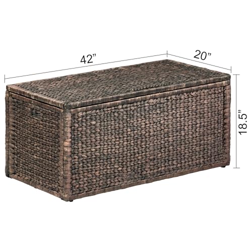 Wicker Storage Trunk, Brown Wash, 42x20x18.5 | 2 Safety Hinges, Metal Frame, Heavy-duty, Water Hyacinth - color: Brown Wash, size: 42" x 20"