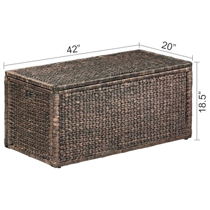 Wicker Storage Trunk, Brown Wash, 42x20x18.5 | 2 Safety Hinges, Metal Frame, Heavy-duty, Water Hyacinth - color: Brown Wash, size: 42" x 20"
