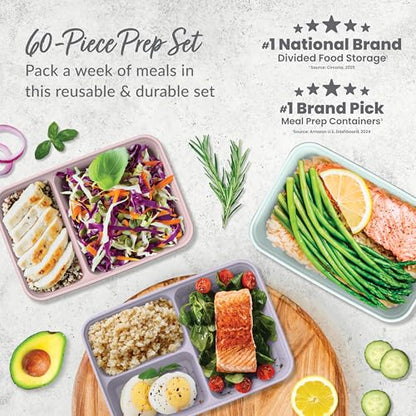 Bentgo Prep Meal Prep Kit, 1, 2 & 3-Compartment Containers, 60 Piece Set | Portion Control, Stackable, Microwave, Freezer & Dishwasher-Safe, Reusable, PFAS & BPA-Free (Floral Pastels) - color: Floral Pastels