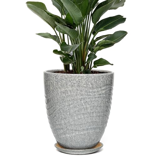 9.5 Inch Modern Ceramic Plant Pot with Saucer, Flower Pot with Drainage Hole Mesh Net,Indoor Outdoor Planter (Gray-dot) - color: Gray-dot, size: 9.5 Inch