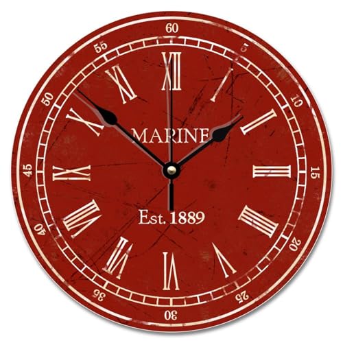 Classic Red Wall Clock Wood Grain Board Large Wooden Wall Clocks Battery Operated 12 Inch Non-Ticking Farmhouse Decor Retirement Living Room Decor Gift for Man Woman Friend Anniversary - color: Style-12, size: 12x12 in