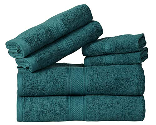 HILLFAIR Premium 600 GSM 6 Piece Set - 2 Bath Towels, 2 Hand Towels & 2 Washcloths - Teal Cotton, Machine Washable, Hotel Quality, Super Soft & Highly Absorbent - color: Teal, size: 6 Piece Towel Set