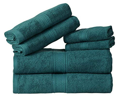 HILLFAIR Premium 600 GSM 6 Piece Set - 2 Bath Towels, 2 Hand Towels & 2 Washcloths - Teal Cotton, Machine Washable, Hotel Quality, Super Soft & Highly Absorbent - color: Teal, size: 6 Piece Towel Set