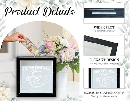 Honeymoon Fund Box, 8×8 Wedding Shadow Box Frame with Slot, Wedding Rings Money Saving Decoration for Reception Bridal Shower, Travel Fund Memory Keepsake Gift for Newlyweds -A23 - size: 8×8 wedding rings