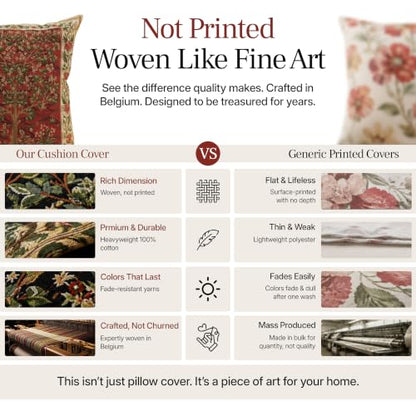 William Morris Tree of Life Red I Tapestry Throw Pillow Cover 18 x 18 in - color: Brown,cream,green,red,beige