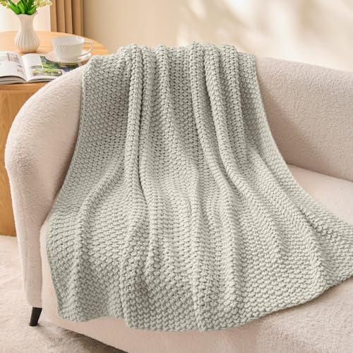 BEDELITE Cozy Chunky Cable Knit Throw Blanket for Couch | 100% acrylic,soft warm for all season,OEKO-TEX,machine washable,woven blanket for room home decor,ideal gift,60*80 twin,grey - color: Light Grey, size: Twin(60"x80")