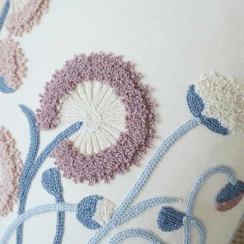 vctops Floral Embroidered Pillow Covers 18x18 Inch Spring Summer Cotton Tufted Throw Pillow Cover Outdoor Garden Cushion Case for Sofa, Bed, Living Room (Flower C,18"x18") - color: Flower C