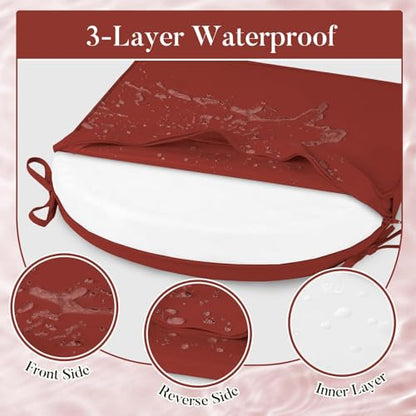 Basic Beyond Outdoor Cushions for Patio Furniture: Waterproof & UV Resistant Outdoor Chair Cushions Set of 4-19 x 19 x 3 Inch Thick Patio Chair Cushions with Adjustable Ties & Handle, Brick Red - color: Brick