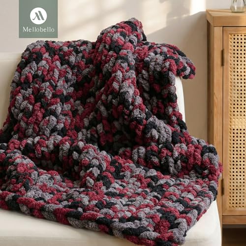 Jumbo Chunky Yarn for Hand Knitting - Super Thick Chenille Chunky Yarn for Crocheting - Extra Soft Bulky Fluffy Blanket Big Yarns 8 Jumbo Pack (27yds,8 oz Each Skein) - color: Burgundy Night