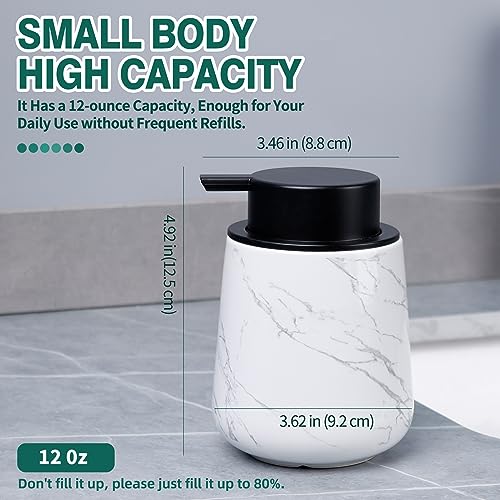 Bosilunlife 12Oz Ceramic Foam Soap Dispenser for Bathroom Kitchen Counter | Premium countertop foam pump creates delicate dense foam, stable desktop placement, Marble - color: Marble