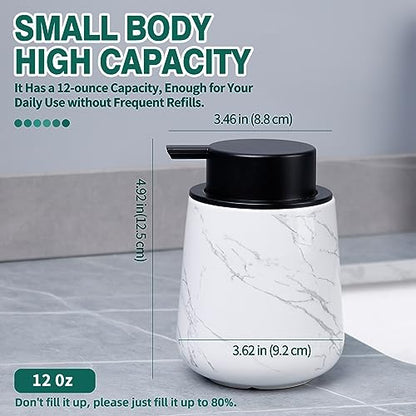 Bosilunlife 12Oz Ceramic Foam Soap Dispenser for Bathroom Kitchen Counter | Premium countertop foam pump creates delicate dense foam, stable desktop placement, Marble - color: Marble