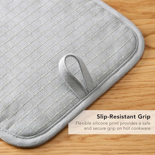 KITCHENAID Gourmet Series Gridlines Pot Holders 2-Pack Set, Heat Resistant up to 600°F, Soft Silicone Grip, Magnetic Cuff, Matte Grey, 8"x8" - color: Matte Grey