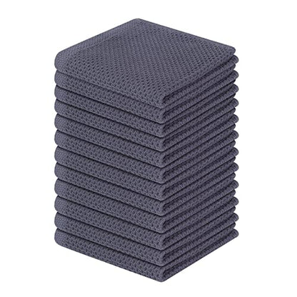 Homaxy 100% Cotton Waffle Weave Kitchen Dish Cloths 12-Pack, Dark Grey | 12 x 12 Inches, Ultra Soft Absorbent Dish Towels, Quick Drying Dish Rags with Hanging Loop - color: Dark Grey, size: 12 X 12 - 12 Pack
