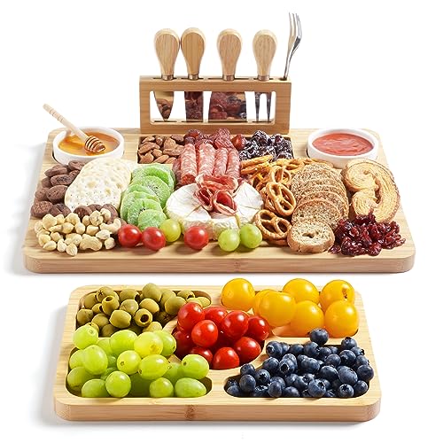 ROCIRLAB Bamboo Charcuterie Boards (23"×11"×0.8") and Knife Set, Lightweight Cheese Board and Platter, Unique Gift for Housewarming, Anniversary & Wedding, Mother's Day and Christmas for Women…