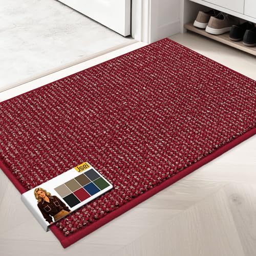 JSEI Door Mat for Entrance, TPR Non-Slip Backing, 24"x36", Red | Washable Low Profile Doormat for Front Door & Back Door, Absorbent Dirt-Trapping Entryway Rugs for Wet Shoes & Dirty Paws - color: Red, size: 24'' X 36''