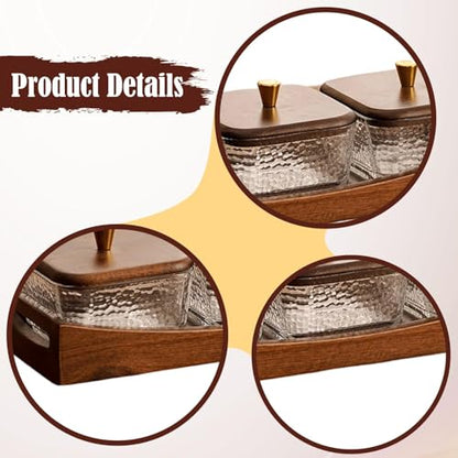 Divided Serving Tray with Lid, Made of Glass and Wood, Snack Bowl with Compartments for Fruit, Nuts, and Sweets. and Practical for Kitchen, of, 3 Compartments - size: 3 Compartments