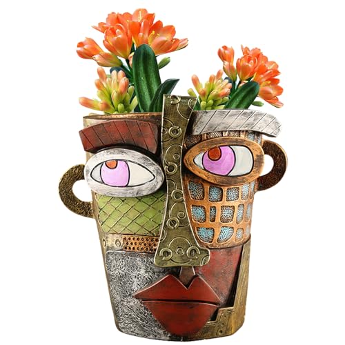 Midogaigai Abstract Face Planter Pots for Indoor Plants&Flowers Home Decor | Adorable, Quirky Face Planter, Funny Colorful Resin Flower Pot with Drainage Holes, for Indoor/Outdoor Garden Gift (Classic) - style: Classic