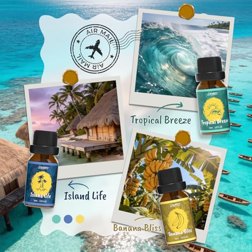 SALUBRITO Hawaii Fragrance Oils Set, Summer Essential Oils for Diffuser, Candle, Soap Making, Tropical Breeze, Island Life, Banana Bliss, Twilight Grape, Coconut Coast, Golden Sunrise Scented Oil - color: Purple