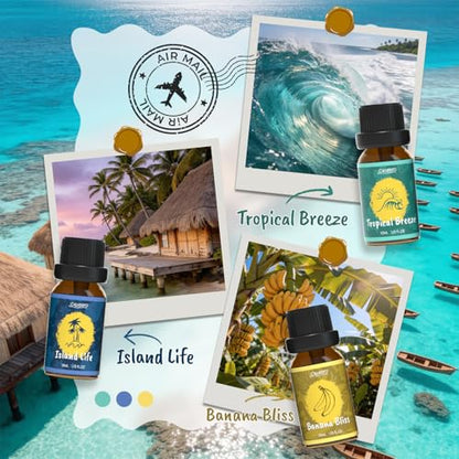 SALUBRITO Hawaii Fragrance Oils Set, Summer Essential Oils for Diffuser, Candle, Soap Making, Tropical Breeze, Island Life, Banana Bliss, Twilight Grape, Coconut Coast, Golden Sunrise Scented Oil - color: Purple