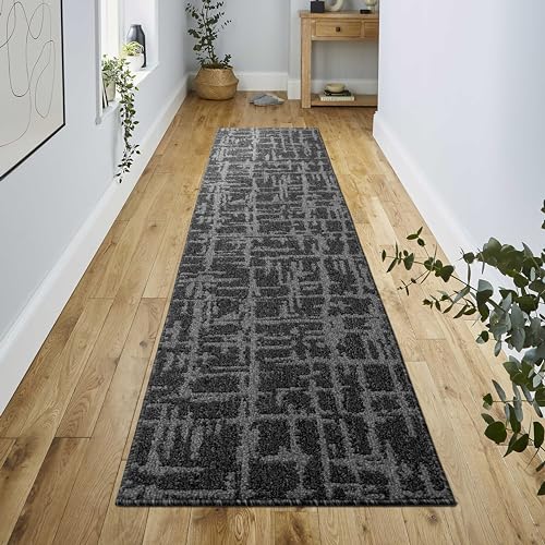 Hallway Runner Rug Non Slip Rubber Backing, 26 inch x 6 ft, Abstract Charcoal, Heavy Duty Berber Style Carpet Runner for Entryway, Kitchen, Bathroom, Bedroom, Laundry Room. - color: Abstract Charcoal, size: 6 Foot Long Runner Rug