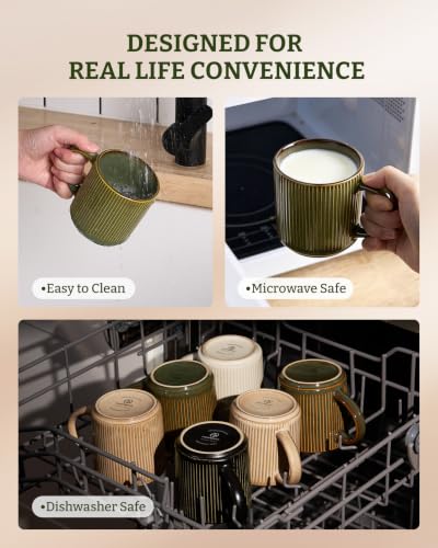 famiware Coffee Mug Set of 4, Star 12 oz Ceramic Mugs Cups Set with Handle | Stoneware Stackable Catering Cup for Coffee, Tea, Cappuccino, Latte, Microwave & Dishwasher Safe, Moss - color: Star-Moss, size: 4 Count (Pack of 1)
