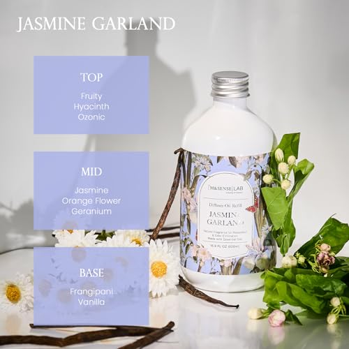 M&SENSE Reed Diffuser Set, Jasmine Garland, 17oz Natural Essential Oil | Non-Toxic Organic, Long-Lasting Fragrance, Ideal for Bathroom, Bedroom, Gifts for Women - color: Jasmine Garland