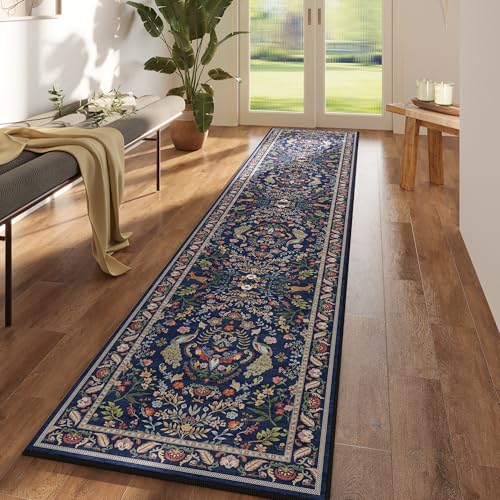 Rugcomf Runner Rug Washable Kitchen Runner 2'x 10' Runner Rug for Entryway Indoor Floral Soft Non-Slip Carpet Runner for Hallways, Kitchen, Laundry, Bedroom, Bathroom(Blue) - color: Blue, size: 2' x 10' (Rectangular)