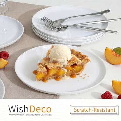 White Salad Plates Set of 6, Porcelain Dessert Plates 8 inch, Modern Kitchen Plate, Round Appetizer Plates, Microwave and Dishwasher Safe, Scratch Resistant, Smooth Glaze - color: White 8 inch