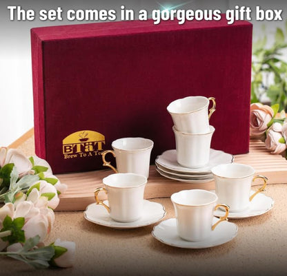 BTaT- Porcelain Espresso Cups Set, 3 oz, 6 Set, Small Coffee Mugs with Gift Box - color: White with Gift Box, size: Set of 6