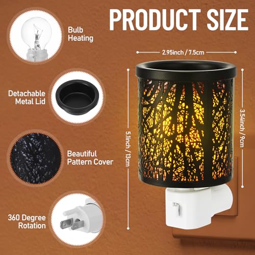 Tujoe 4 Pack Wall Plug Wax Melt Warmer, Metal Black Burner Melter, Decorative Scented Candle Warmer for Cubes Home Office, Spa, Bedroom(Bulb)