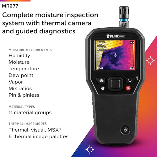 FLIR MR277 Moisture Meter, MSX IR Camera & Hygrometer for Building Inspection | 160x120 thermal, MSX, non-invasive sensor, building inspection, air leaks, insulation voids, documentation - style: MR277
