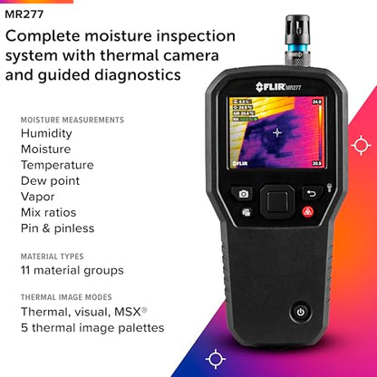 FLIR MR277 Moisture Meter, MSX IR Camera & Hygrometer for Building Inspection | 160x120 thermal, MSX, non-invasive sensor, building inspection, air leaks, insulation voids, documentation - style: MR277