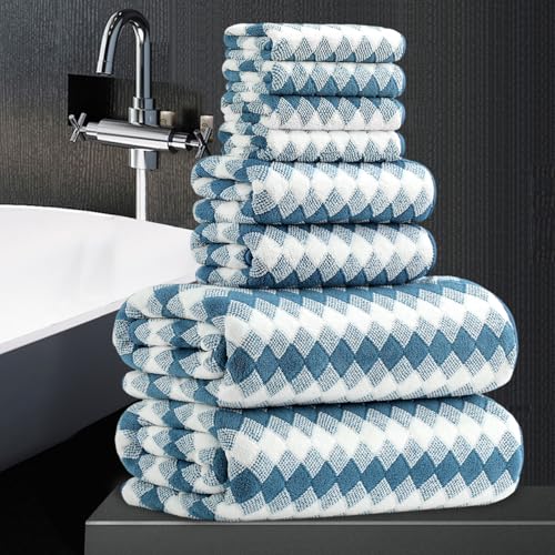 8 Piece Bathroom Towel Set |2 Oversized Bath Towels,2 Hand Towels,4 Washcloths| 600GSM Soft Hotel Towel Set Large Bath Sheet for Bathroom,Highly Absorbent Quick Dry Bath Towel Collections,Blue - color: Diamond Blue, size: 8 Piece Towel Set