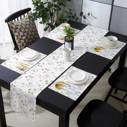 Table Runner and Placemats Set of 6 Flower Floral Branch Decorative Dining Table Runner with Matching Placemats Leaves Plant Nature Table Decor for Kitchen Dining Room and Everyday Use 13x70in - size: 13"x70"+6pcs
