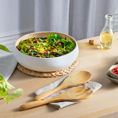 Dehaus® 12" Extra Large Bamboo Salad Servers - Wooden Salad Serving Spoons - Eco Friendly Salad Tossing Utensils - Giant Wooden Salad Hands - Bamboo Salad Tongs