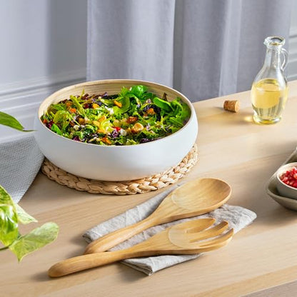Dehaus® 12" Extra Large Bamboo Salad Servers - Wooden Salad Serving Spoons - Eco Friendly Salad Tossing Utensils - Giant Wooden Salad Hands - Bamboo Salad Tongs