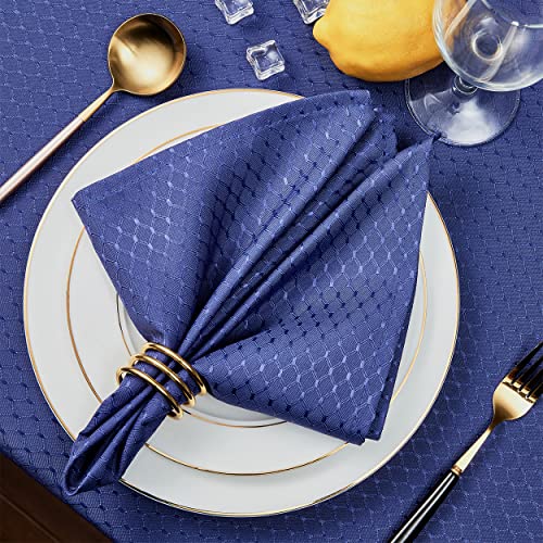 Navy Blue Jacquard 17x17 Square Polyester Cloth Napkins Set of 8 | Waterproof, Stain Resistant, Shrink Proof, Washable, fabric, Outdoor, Dining, Wedding, Kitchen, Party, Banquet, Reusable - color: Navy Blue