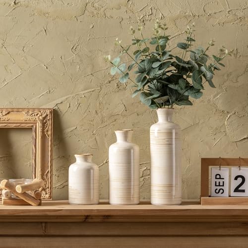 Ceramic Vases Set of 3, Minimalist Decorative Flower Vases for Farmhouse Home Decor, Table Shelf Mantel, Living Room, Entryway, Kitchen Centerpiece – Minimalist Neutral