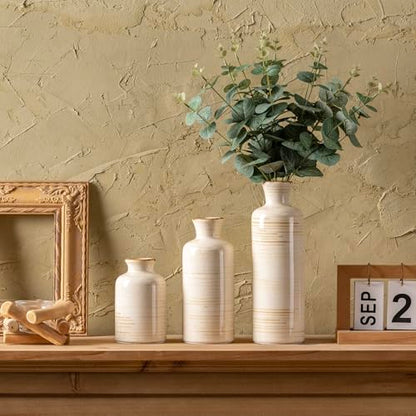 Ceramic Vases Set of 3, Minimalist Decorative Flower Vases for Farmhouse Home Decor, Table Shelf Mantel, Living Room, Entryway, Kitchen Centerpiece – Minimalist Neutral