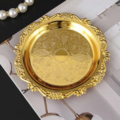Yosoo Health Gear Appetizer Plate Metal Set Handcrafted Zinc Alloy Decorative Gold Plates Exquisite Design for Serving Appetizers and Snacks at Gatherings Parties Gift Idea