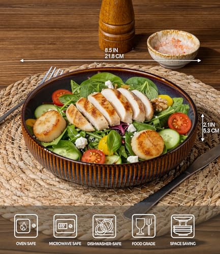 8.5" Ceramic Pasta Bowls Set of 4, Salad Bowls | Versatile Serving Bowls for Pasta, Salad, Fruit & Noodles, Housewarming & Wedding Gift, Cocoa Mocha - color: Cocoa Mocha, size: 8.5 Inch
